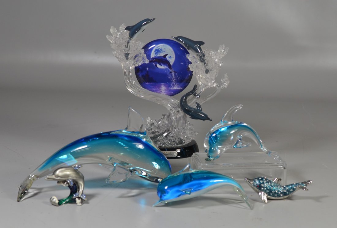 (6) Dolphin figurines, including (3) art glass (1 of 1)