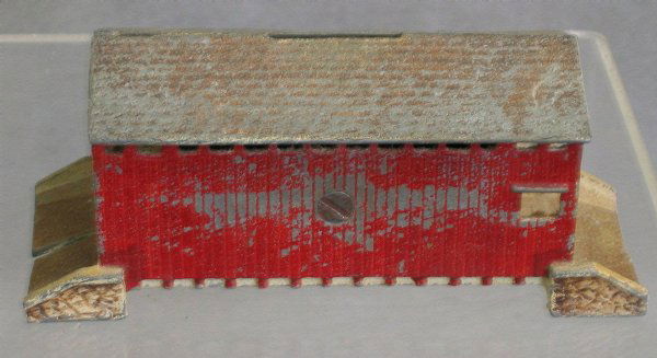 Cast iron Covered Bridge bank, modern, John Wright: Cast iron Covered Bridge bank, modern, John Wright, 6 1/8" l