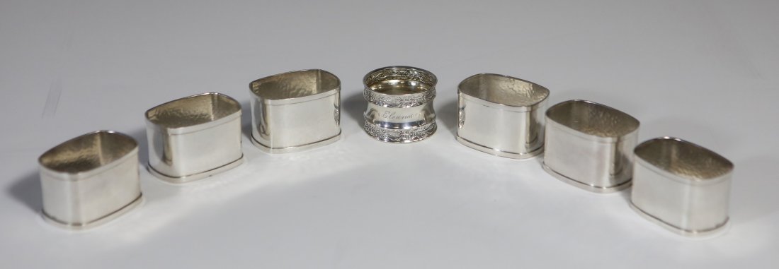 (10) Pieces silver c/o (6) 835 Hammered silver napkin (1 of 3)