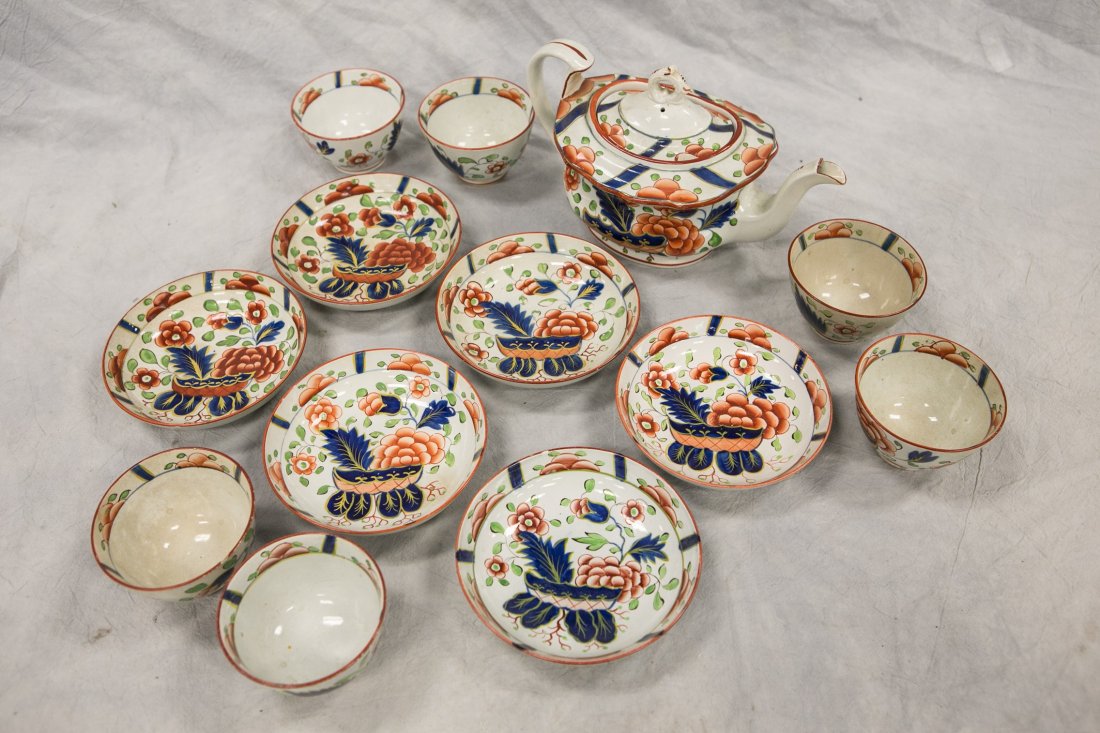 (13) Pieces Gaudy Dutch War Bonnet,  teapot, 10 1/4" l, (1 of 3)