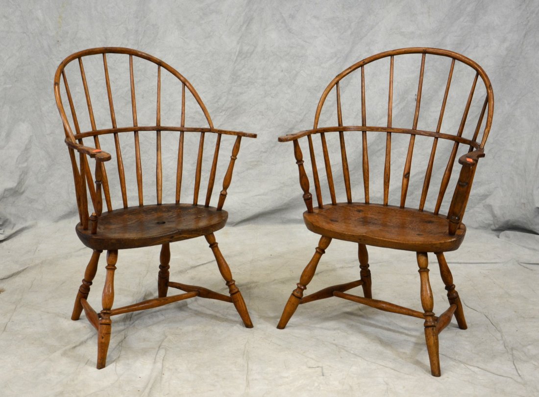 (2) American sackback Windsor armchairs, c 1780, (1 of 2)
