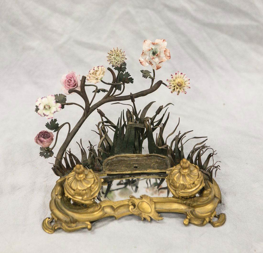 French porcelain and Ormolu inkstand, mirrored top (1 of 3)