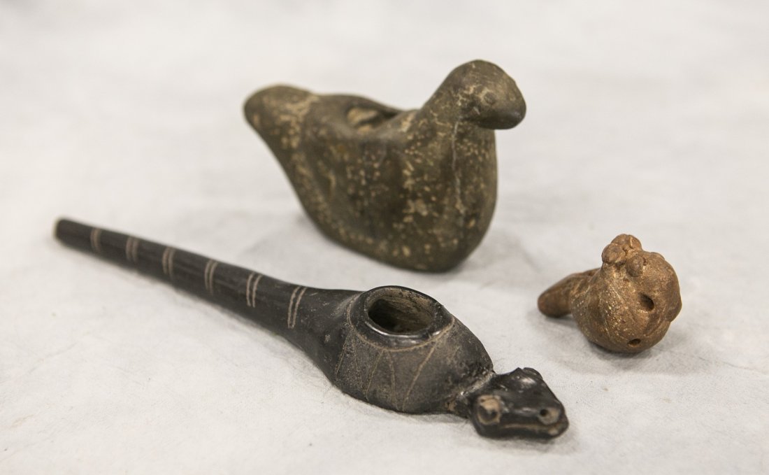 (3) Pieces early South American pottery, snake pipe, 9" (1 of 1)