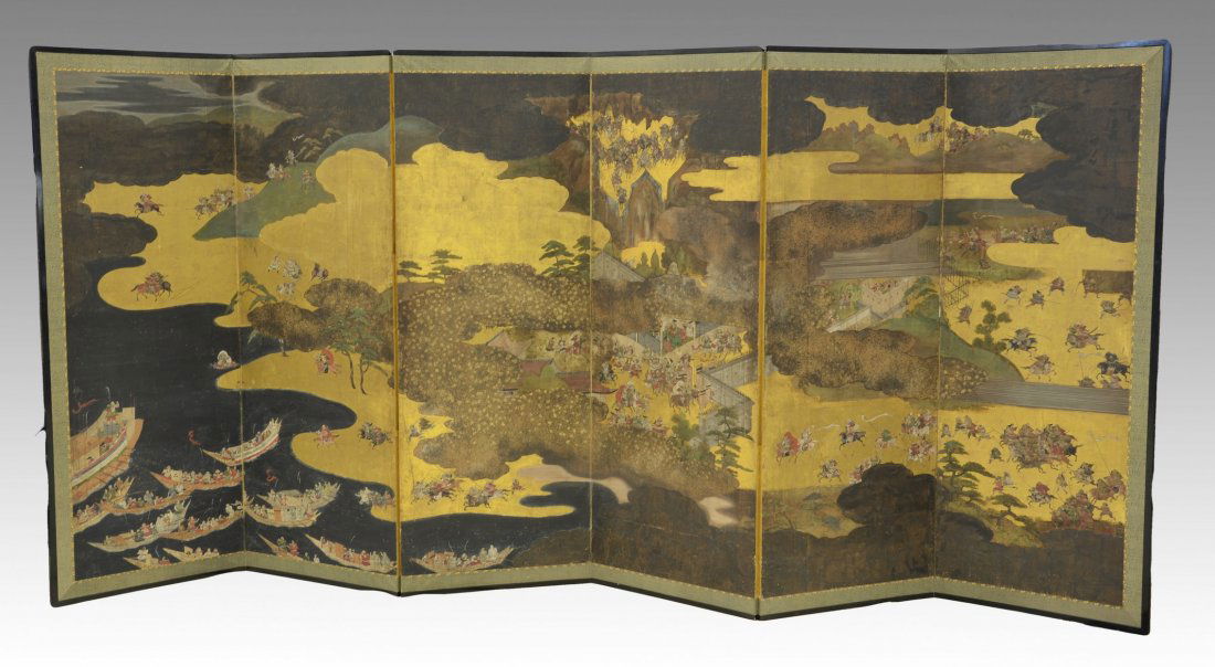 Japanese Byobu 6-panel painted screen, decorated with (1 of 5)