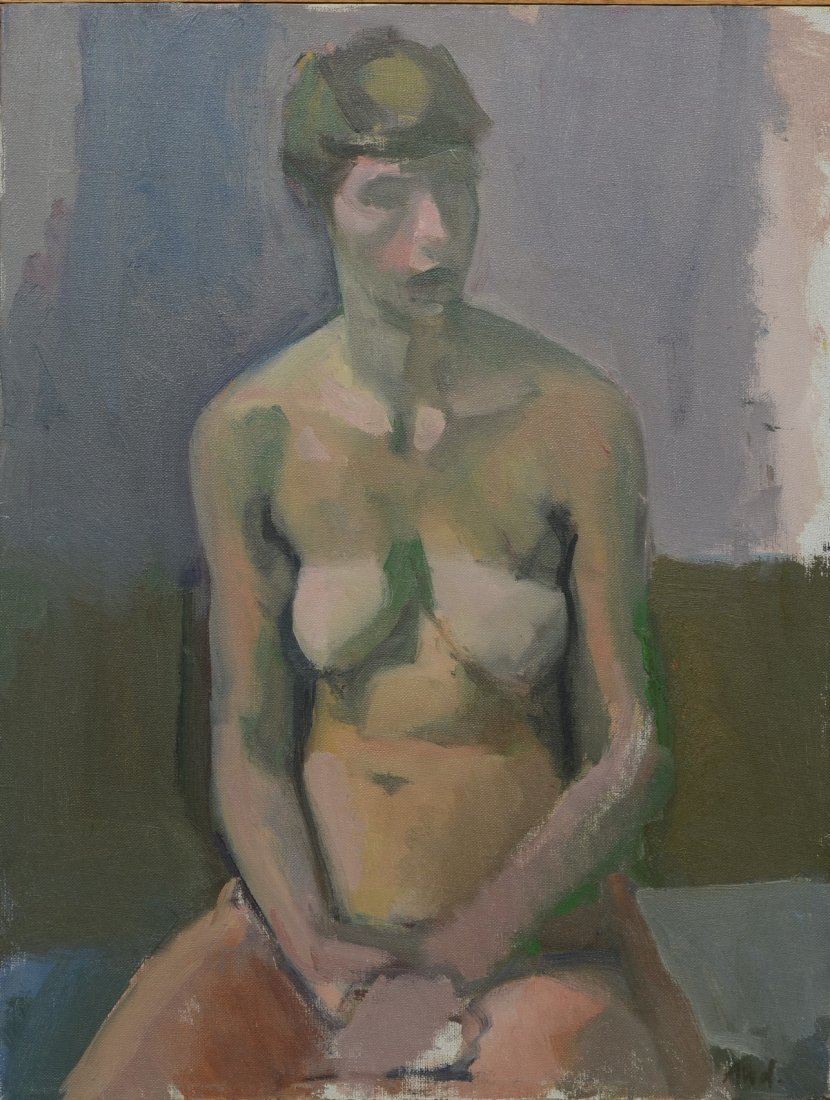 Lennart Anderson (American, 1928-2015), oil on canvas,: Lennart Anderson (American, 1928-2015), oil on canvas, Seated Nude, signed lower left, 21" x 16" stretcher, 21-1/2" x 16-3/4" overall, Delaware Art Museum 1992 Exhibition label on verso, James Graham