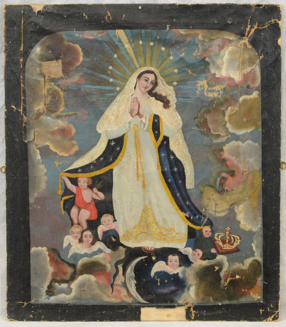 Mexican School (19th Century), oil on canvas, La Virgen (1 of 2)
