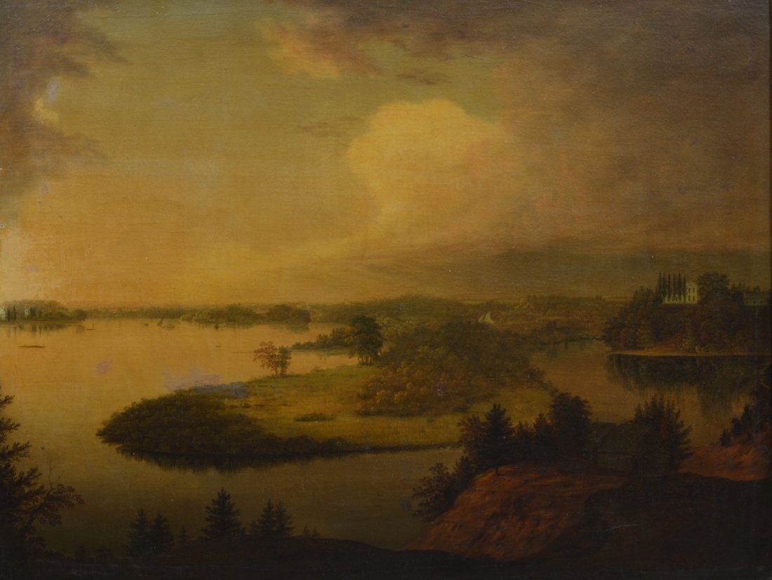 T(homas) Birch, Amer, 1779-1851, View of Point Breeze: T(homas) Birch, American, 1779-1851, View of Point Breeze, NJ, at Bordentown, NJ, the Country Estate of Joseph Napoleon Bonaparte, eldest brother of Napoleon I, oil on canvas, 26 3/4" x 35" sight, 31