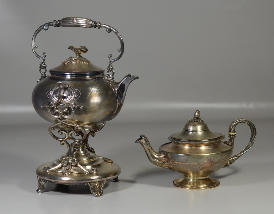 Christophle plated silver tilting kettle, burner, (1 of 5)