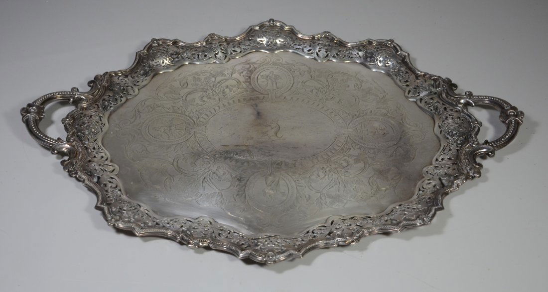 Ornate oval scalloped and pierced  plated silver (1 of 5)