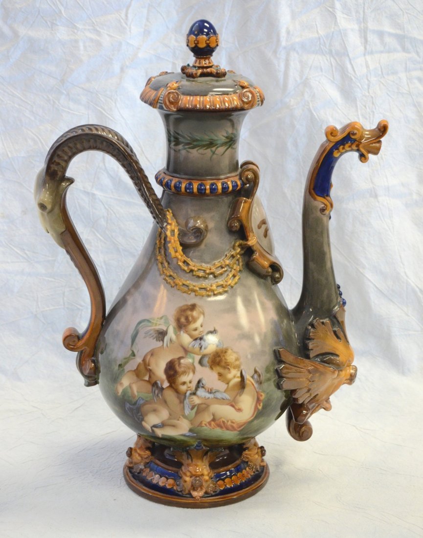 KPM porcelain lidded ewer, the body with hand painted (1 of 8)