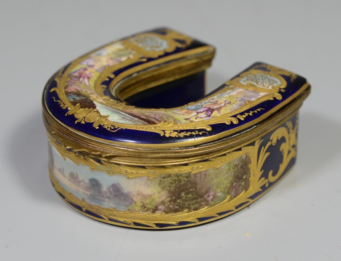 Horseshoe shaped gilt decorated cobalt Sevres type (1 of 8)