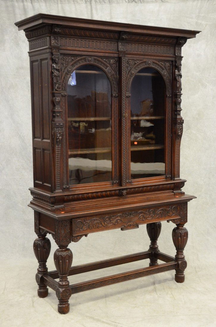 2 pc English oak Jacobean style cupboard, top section (1 of 5)