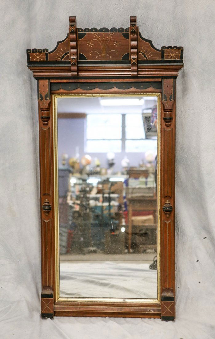 Walnut Victorian Eastlake wall mirror with gilt & (1 of 1)