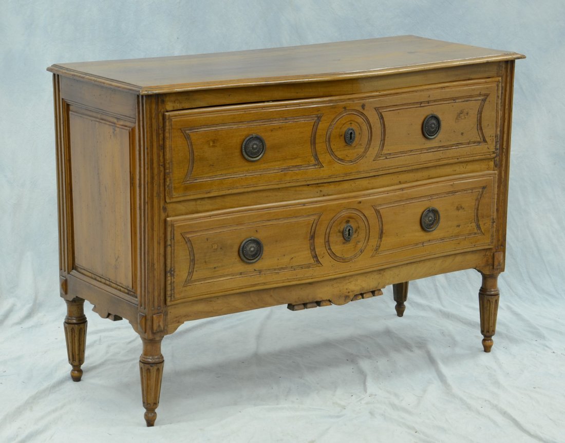 Walnut French Provincial 2 drawer commode, serpentine (1 of 3)