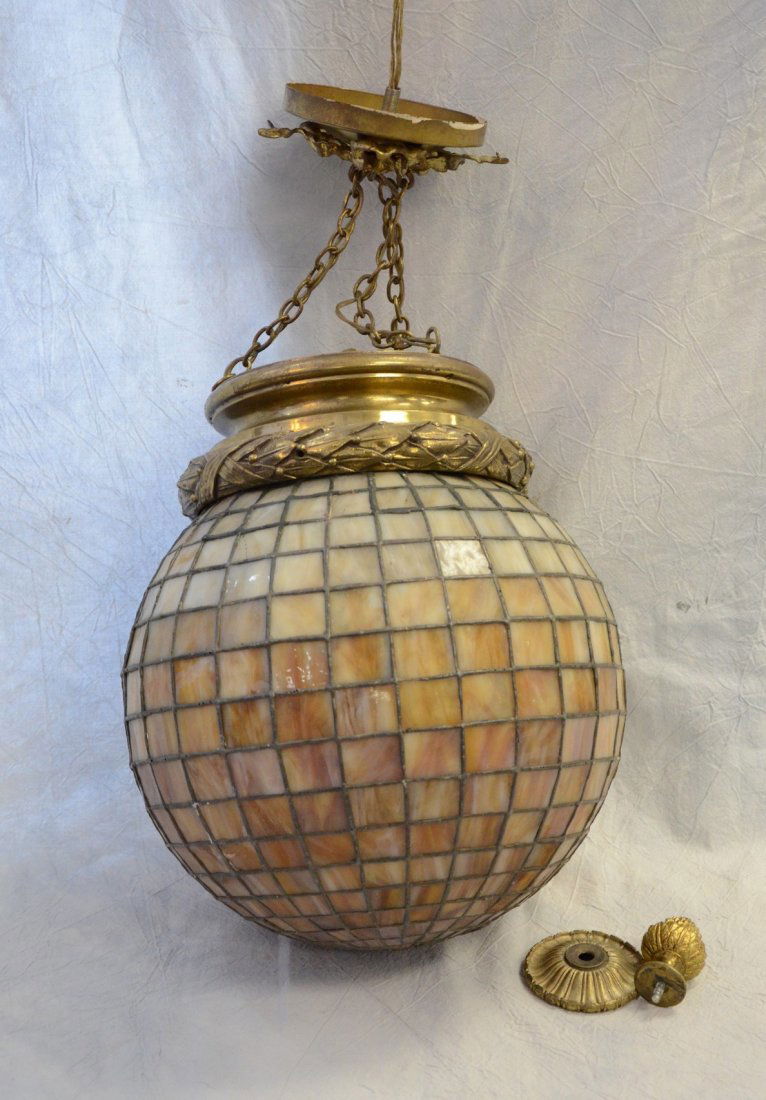 Caramel slag glass geometric leaded ball shaped hanging (1 of 3)