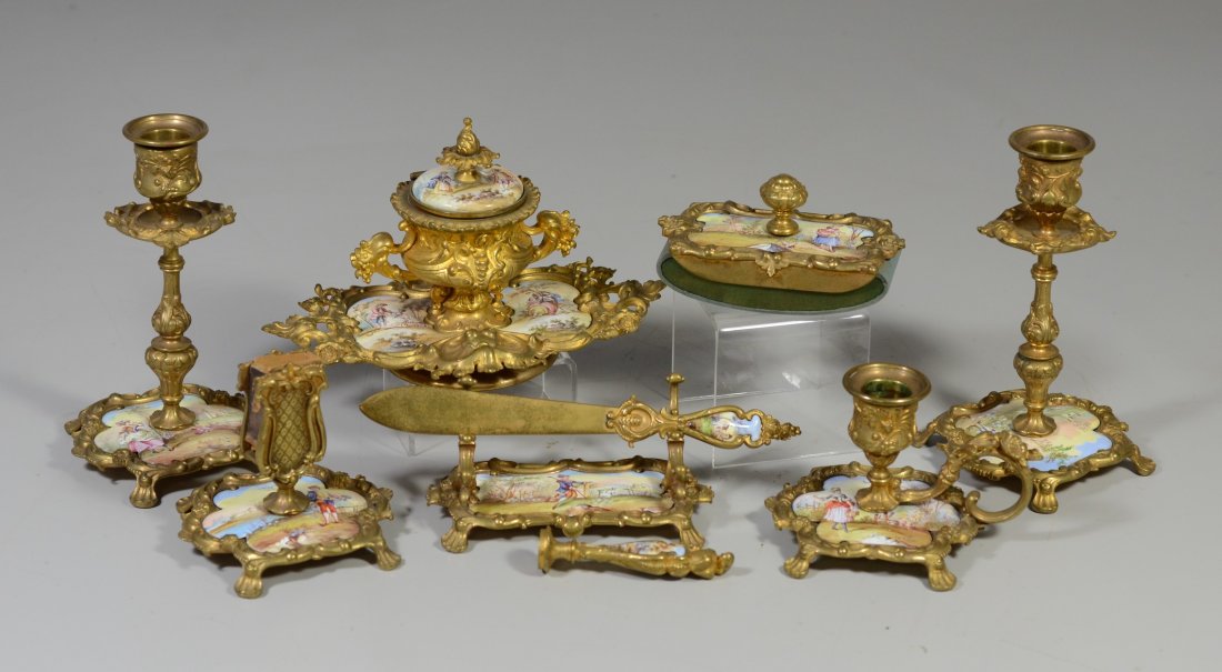 Viennese enamel and gilt bronze 9-Piece Desk Set, to (1 of 8)