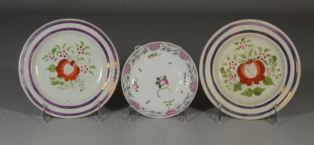 (3) Pieces English soft paste, c/o Newhall style saucer (1 of 2)