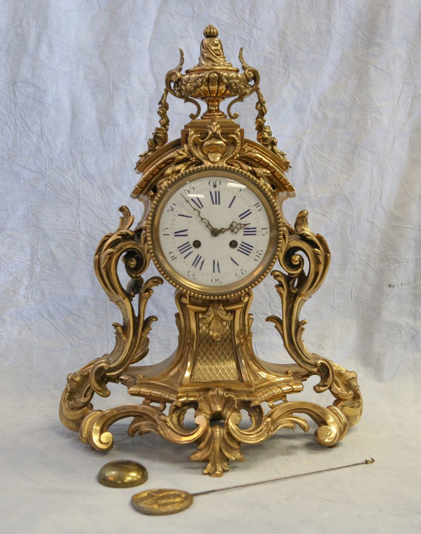Brass Louis XV style Auboin a Paris mantle clock, (1 of 3)