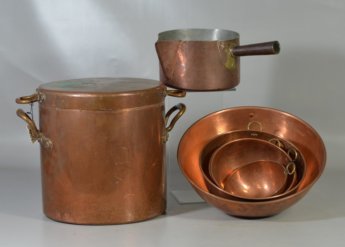 (5) Copper nesting bowls, 6-1/4" to 14-1/2" dia, along (1 of 3)