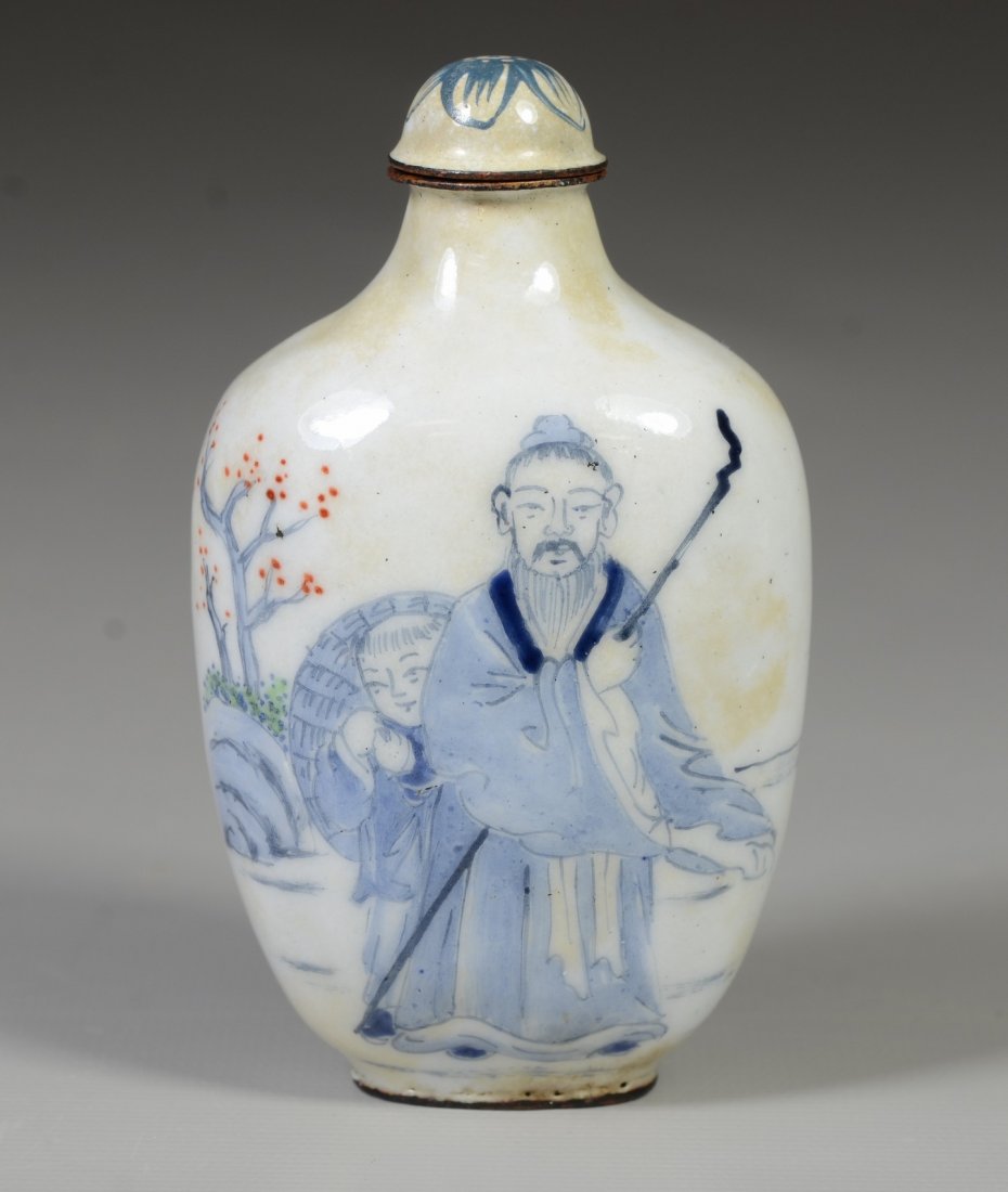 Chinese Peking enamel snuff bottle, 2 elders with (1 of 3)