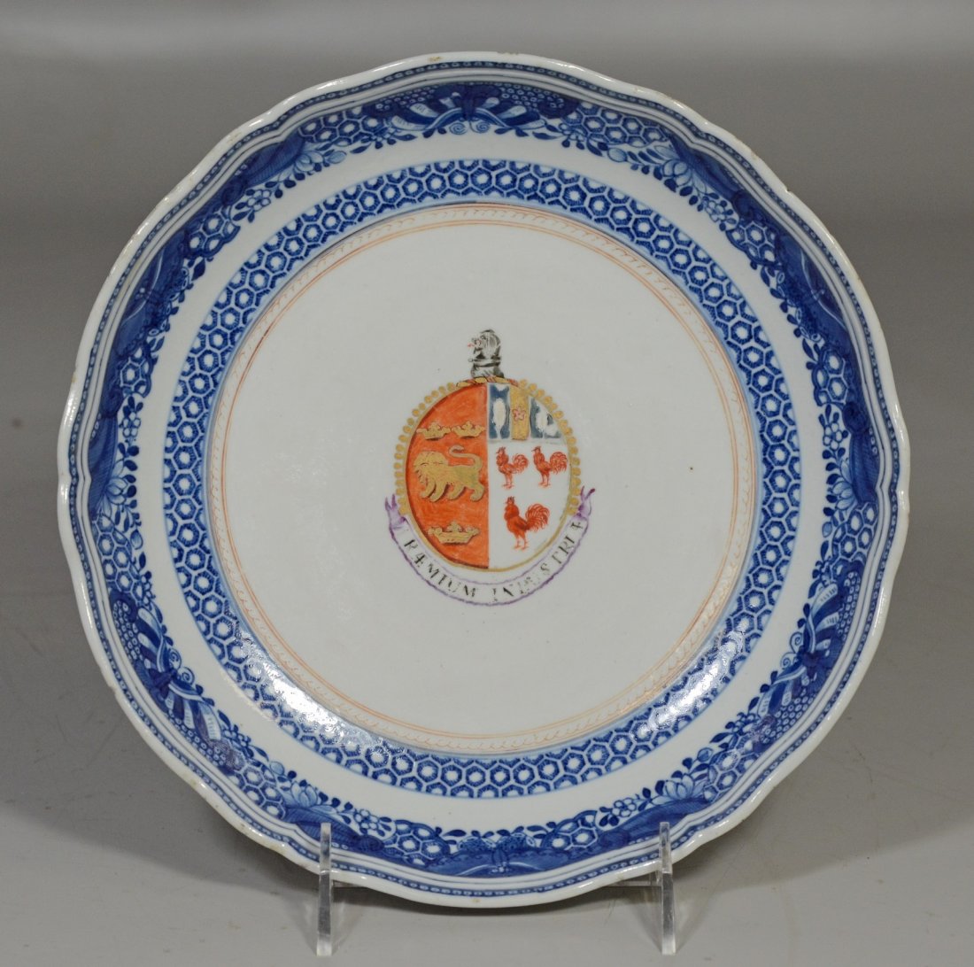 Chinese Export porcelain Armorial serving bowl, (1 of 3)