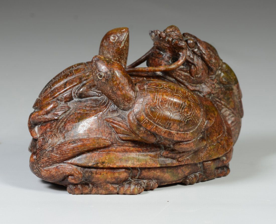 Chinese carved hardstone dragon turtle with 2 small (1 of 5)