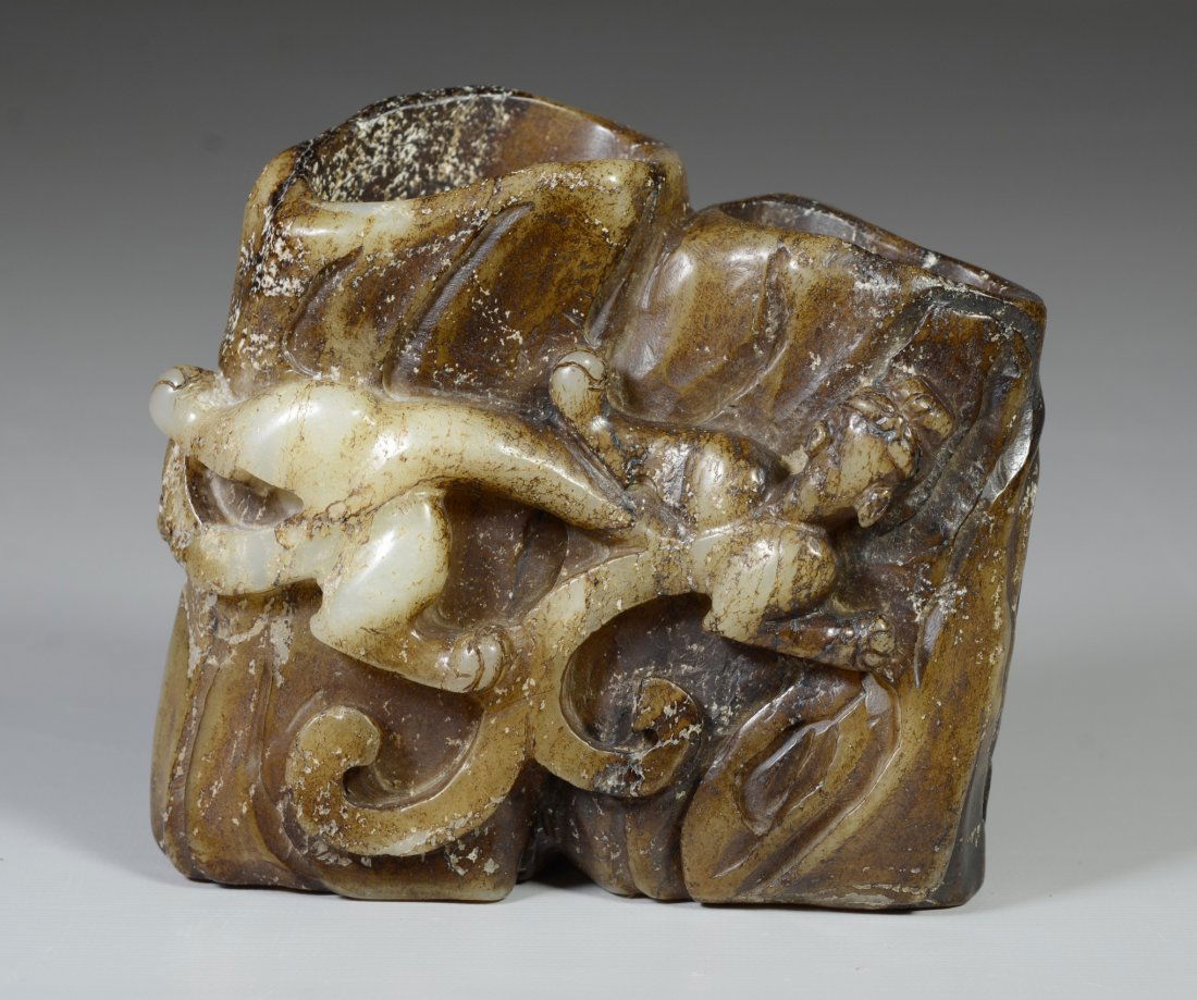 Chinese carved hardstone brush pot, naturalistic double (1 of 5)