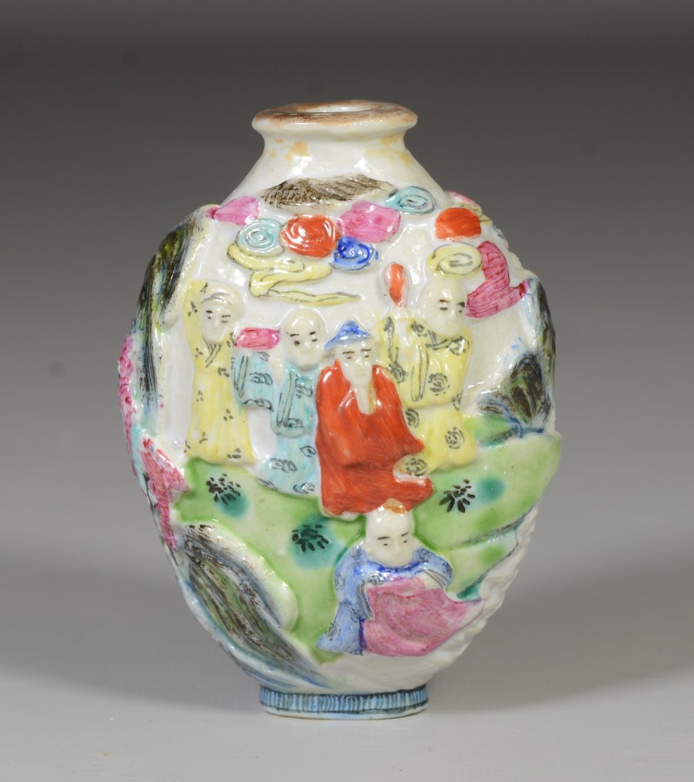 Chinese molded snuff bottle, maidens on a boat (1 of 3)