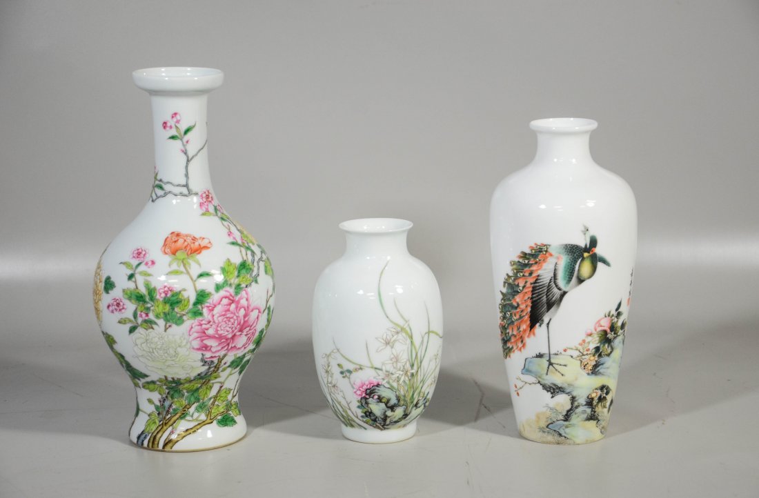 (3) Chinese porcelain vases, floral decorated Famille (1 of 3)