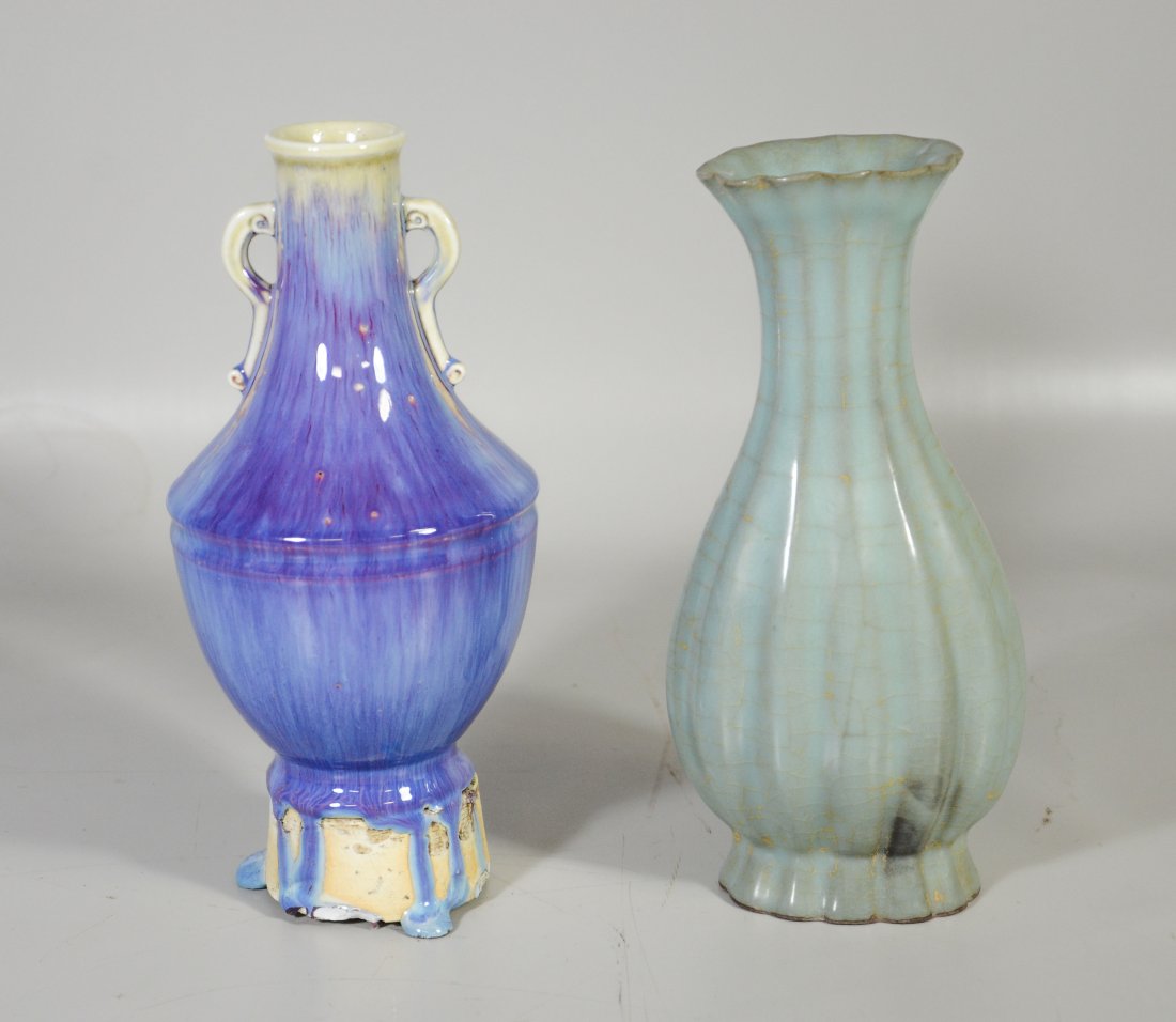 (2) Chinese glazed pottery vases, one flambe glazed (1 of 6)