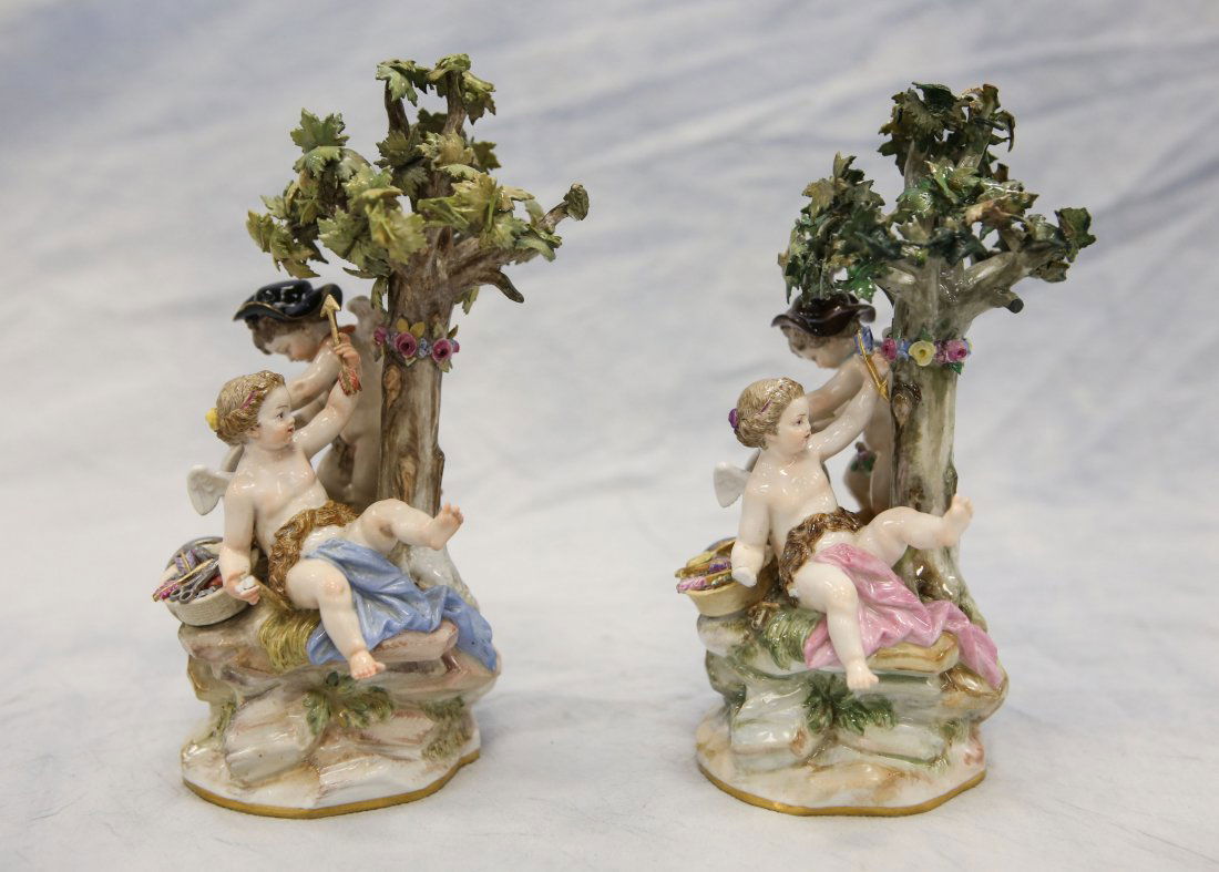 2 Meissen figurines, cherubs with trees, one missing (1 of 7)