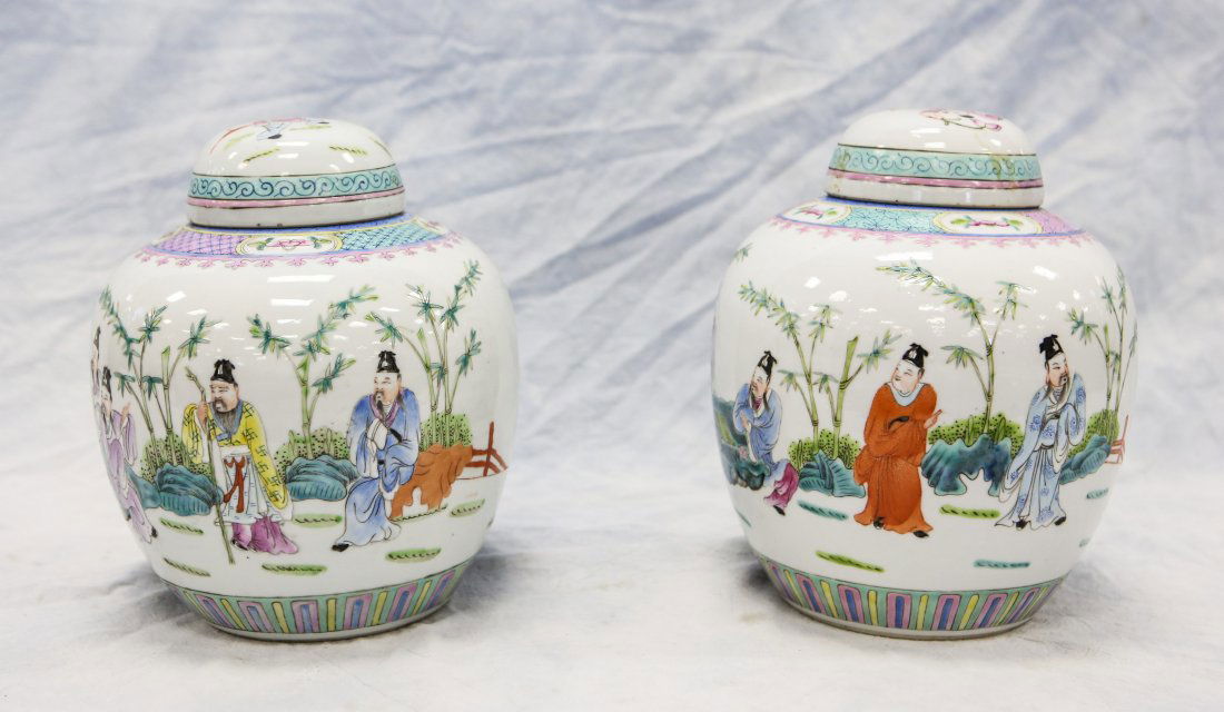 Pair of Chinese porcelain ginger jars, figures & (1 of 9)