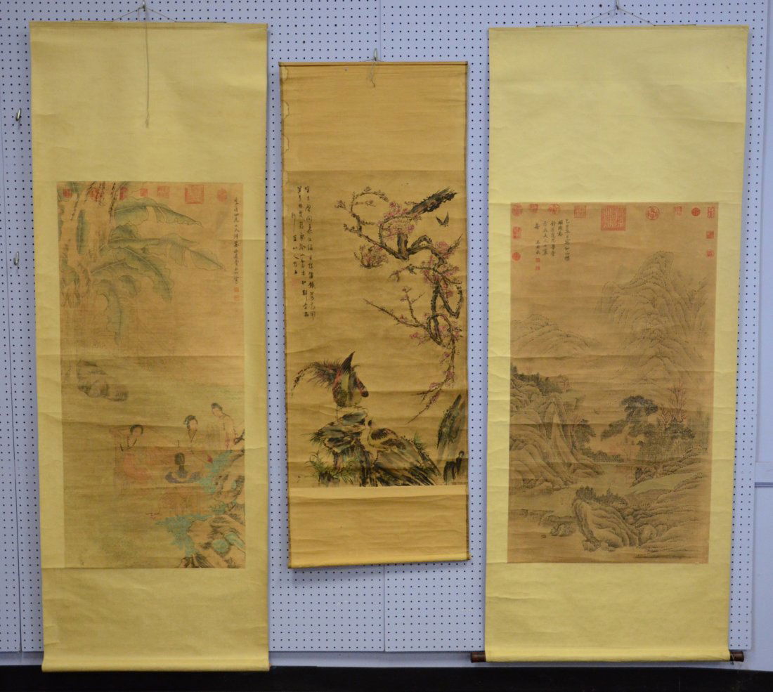 (3) Chinese landscape scrolls, largest overall 32" w x (1 of 4)