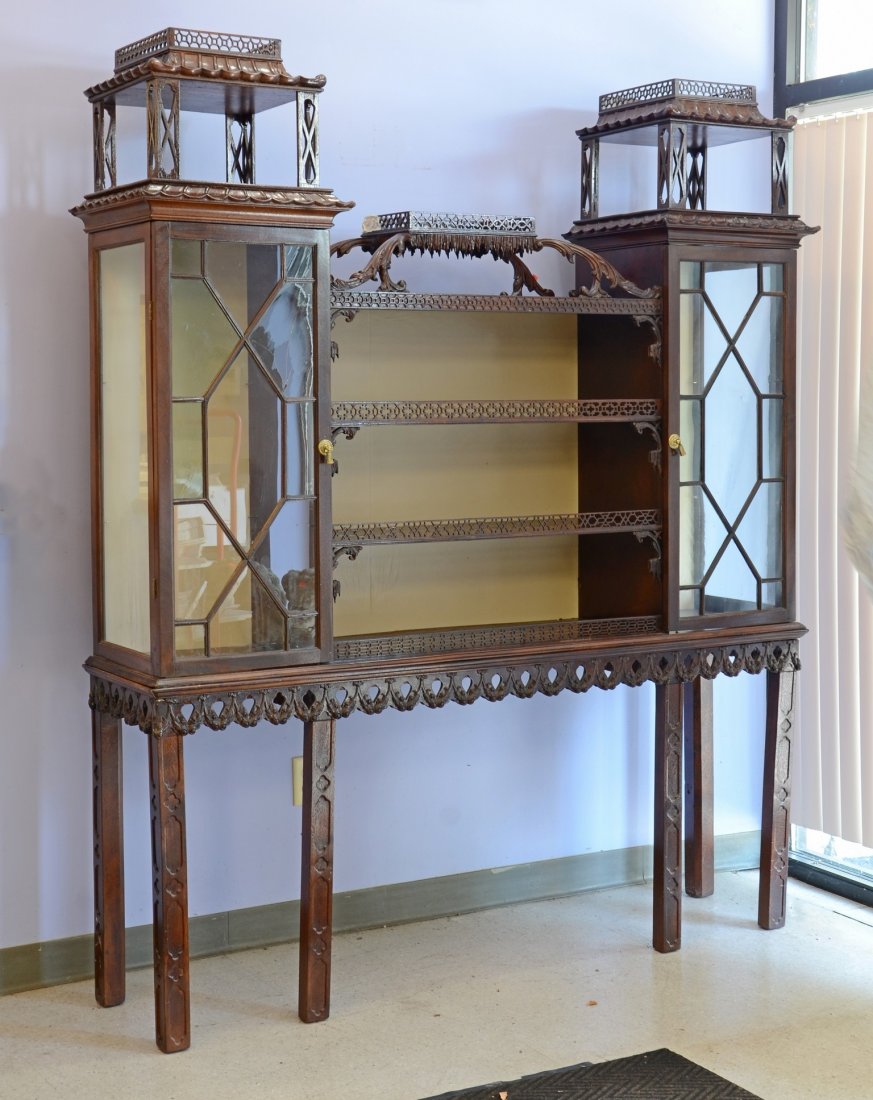 Carved mahogany 2-part Chinese Chippendale display (1 of 1)