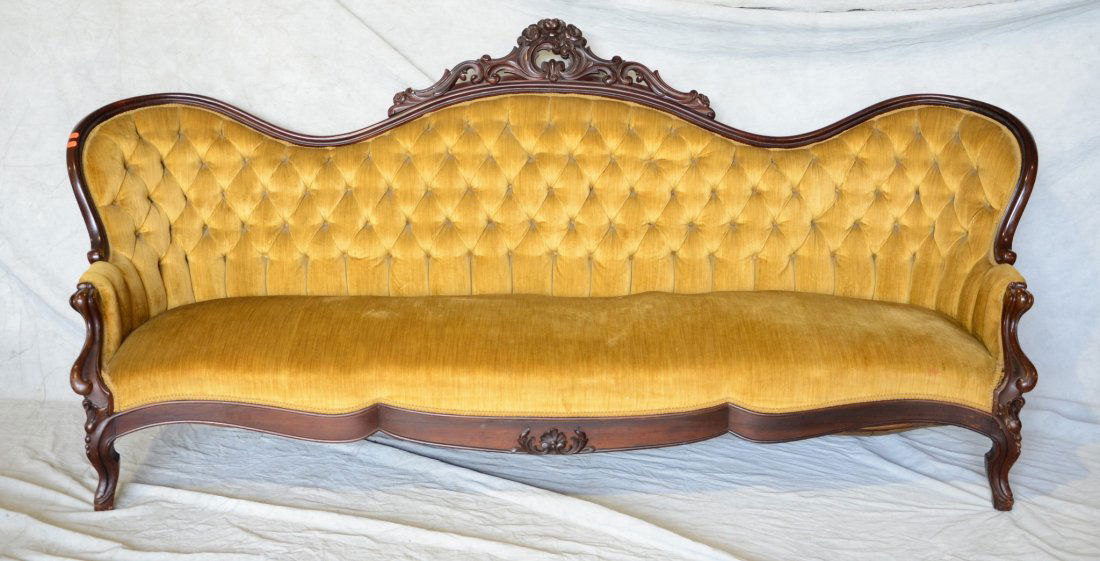 Carved rosewood Victorian serpentine top sofa, tufted (1 of 1)