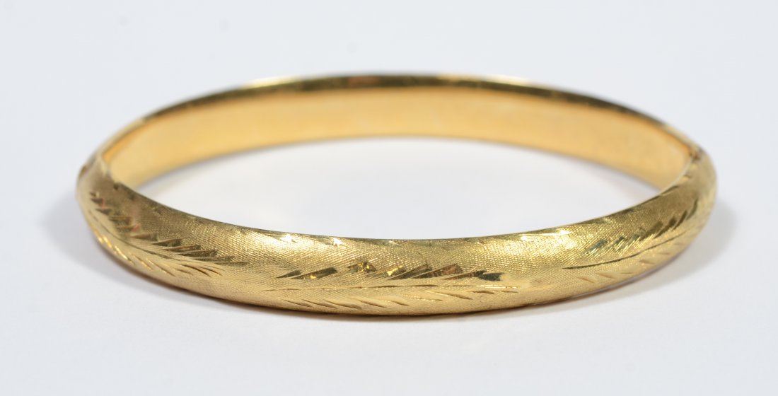 14K gold engraved bangle bracelet, opening is (1 of 2)