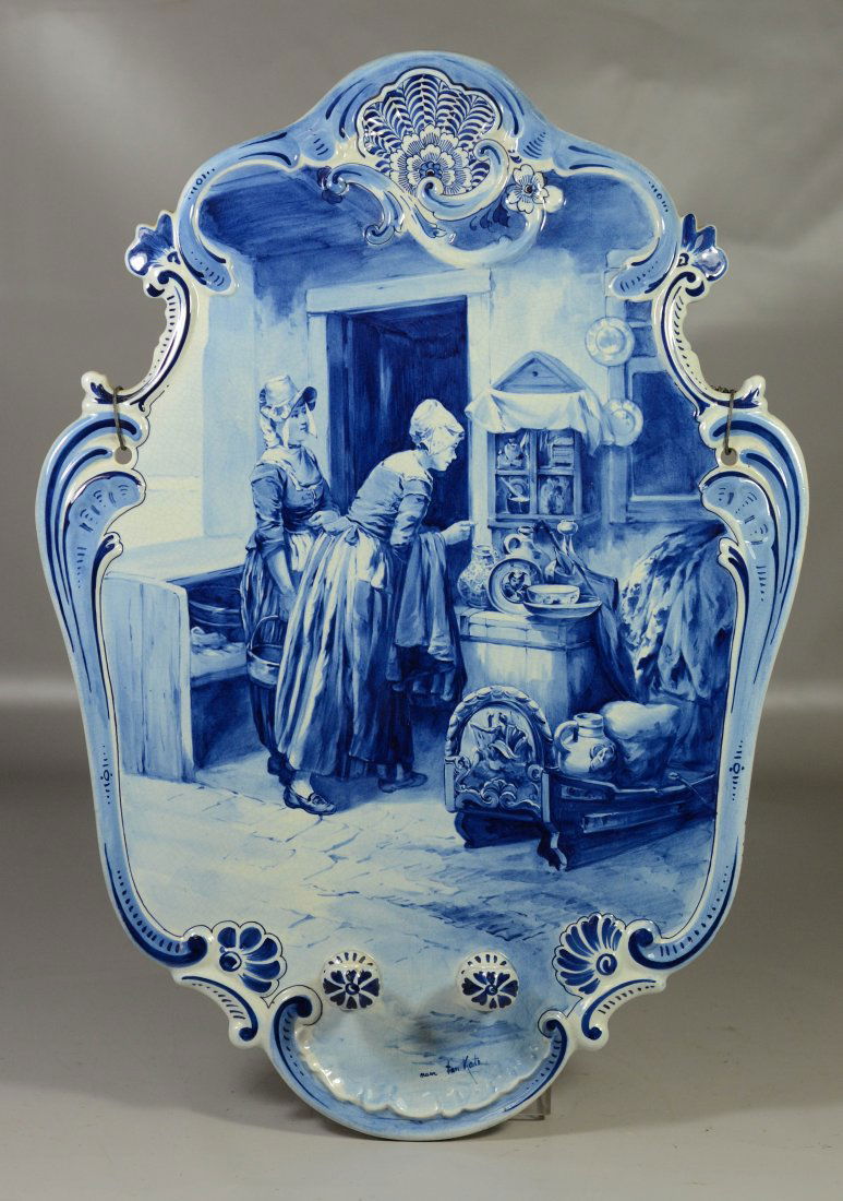 Large blue and white Delft wall plaque with ladies in a (1 of 4)