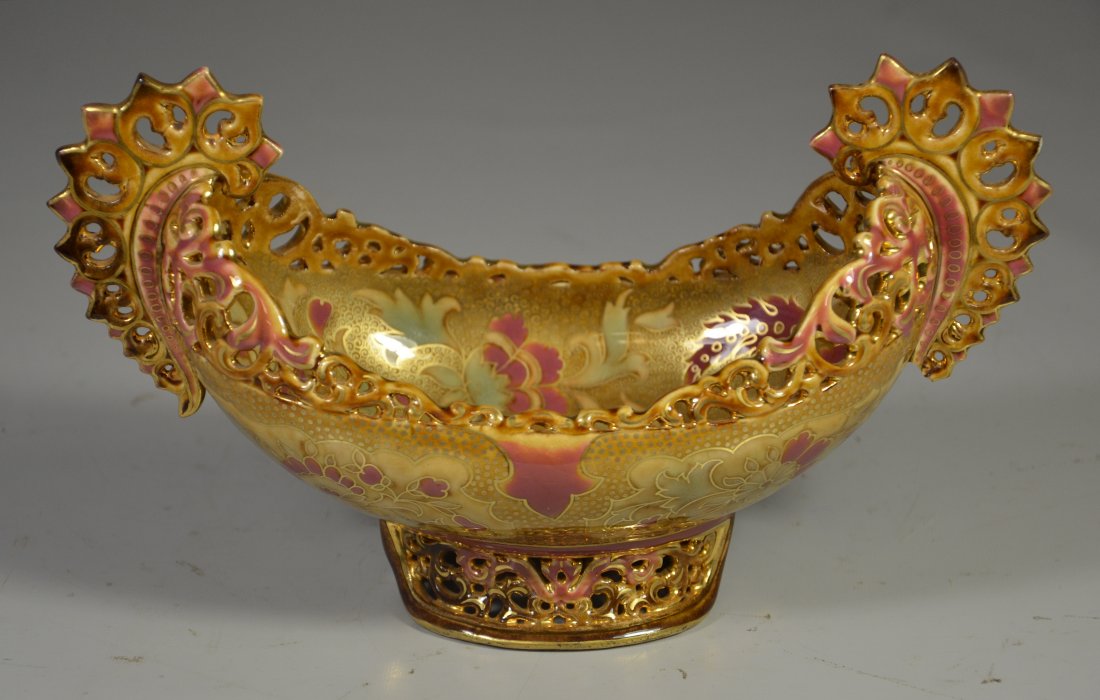 Zsolnay Pecs reticulated small pottery center bowl with (1 of 5)