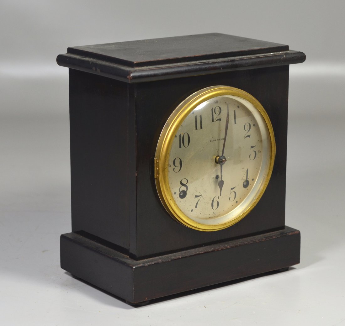 Seth Thomas wood mantle clock, 9 1/2" high x 8 1/2" (1 of 3)