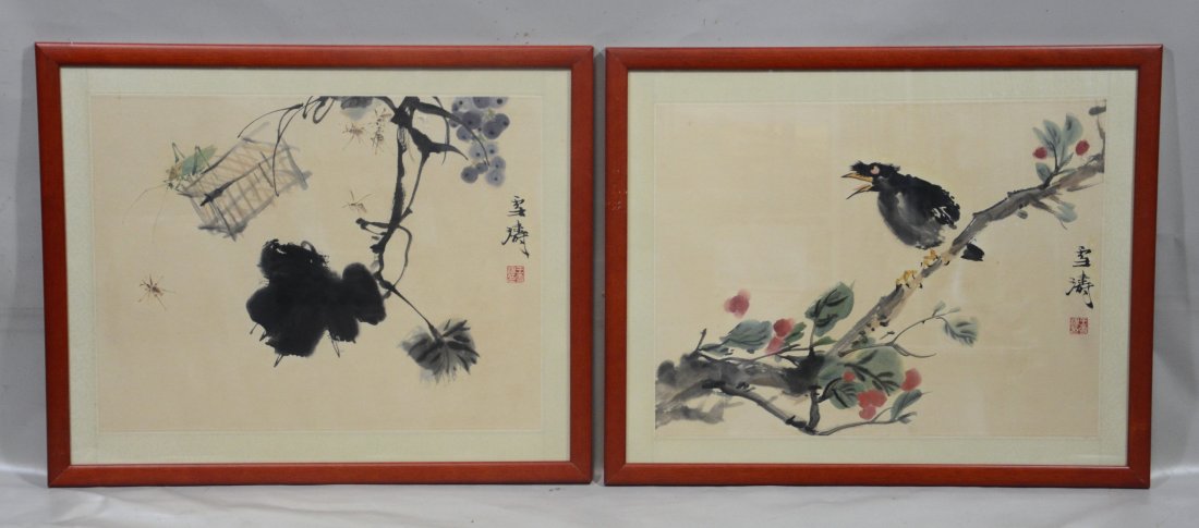 Two (2) Chinese prints, one with fruit and crickets, (1 of 3)