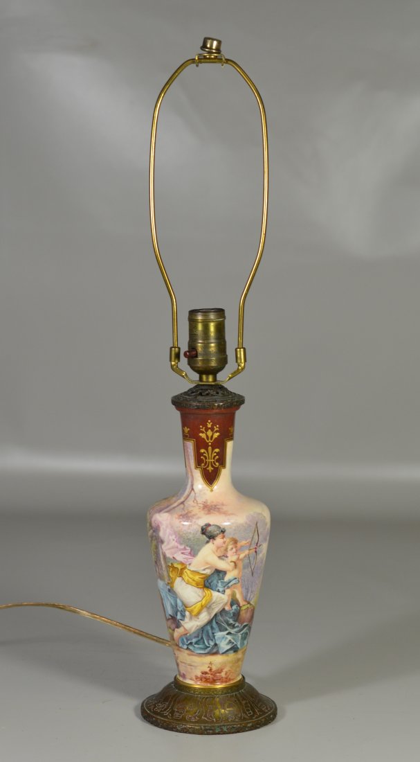 Sevres style vase mounted as table lamp, decorated with (1 of 8)