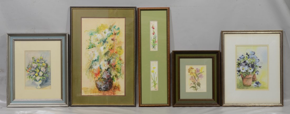 (5) Paintings and watercolors of floral still lifes (1 of 3)
