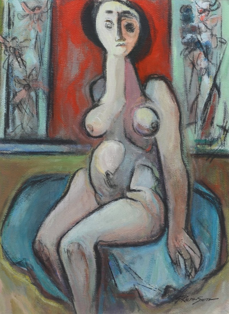 G Ralph Smith (1941 - 2010) Female Nude, "Resting": G Ralph Smith (1941 - 2010) Female Nude, "Resting" signed lower right, Gouache and mixed media , 11-1/2" x 15-1/2" sight, overall 23-1/4" x 18-1/4"