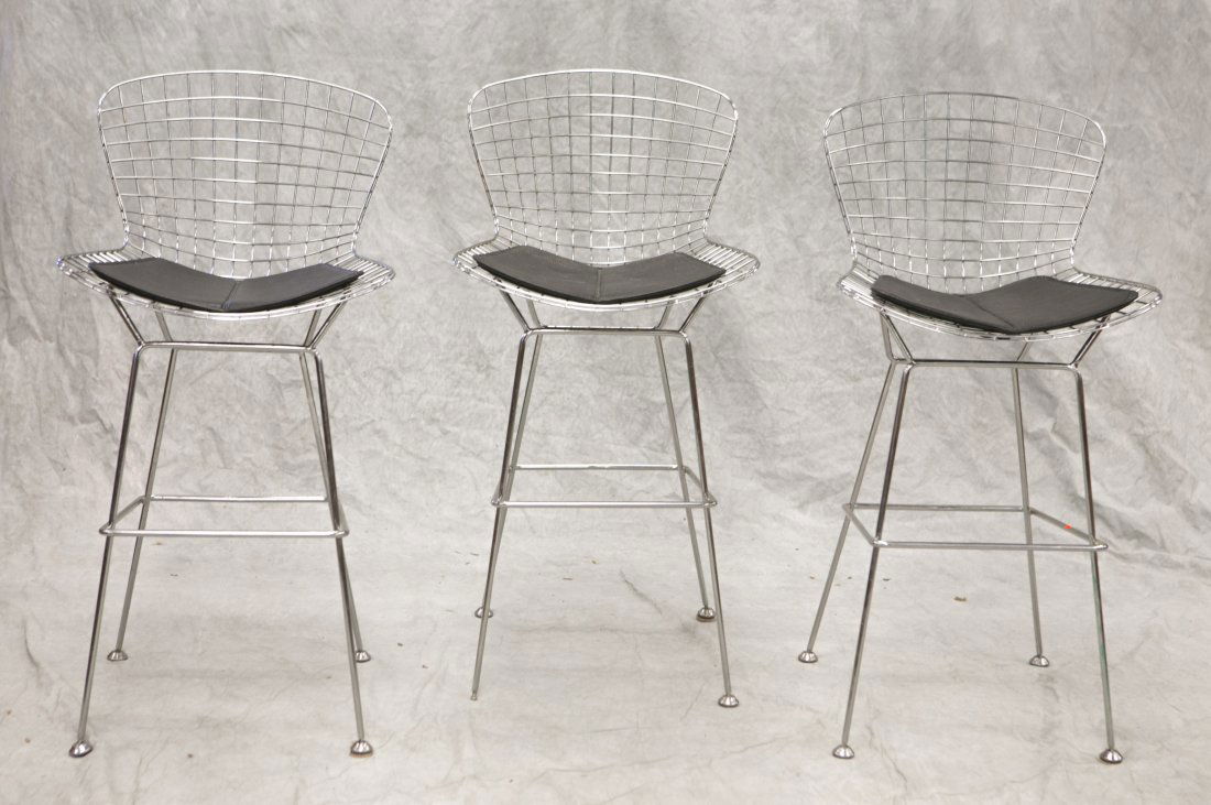 (3) Bertoia style chrome bar stools, 43-1/2" h, seat (1 of 1)