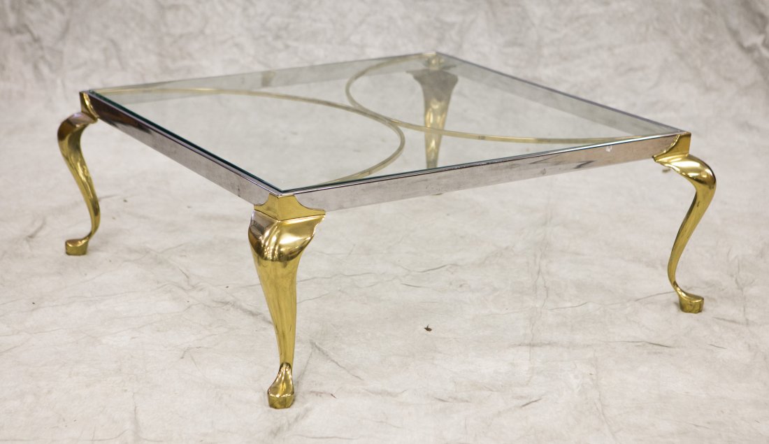 WMG Chrome and Brass glass top coffee table, 15" h, 36" (1 of 2)
