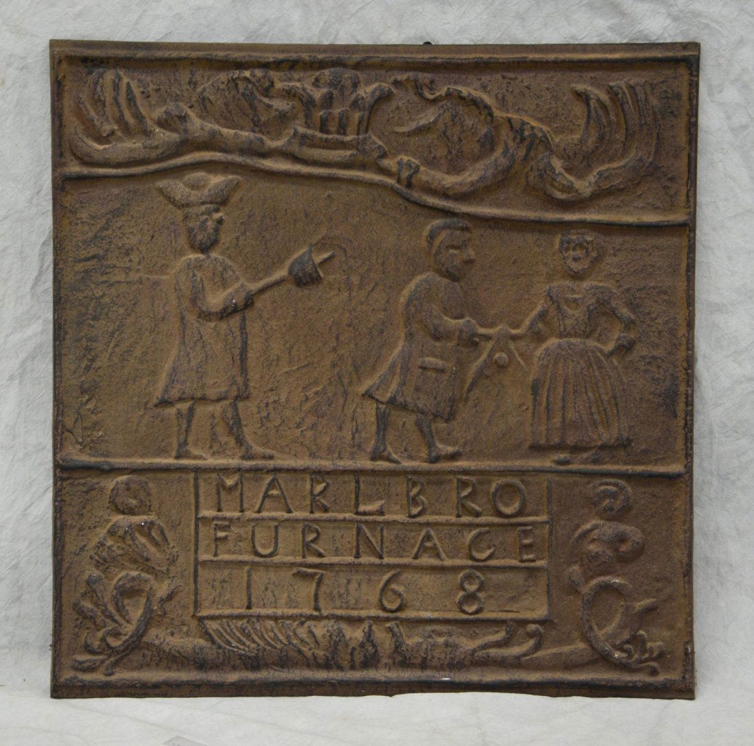 Cast iron fireback, Marlboro furnace: Cast iron fireback, Marlboro furnace, 23" square