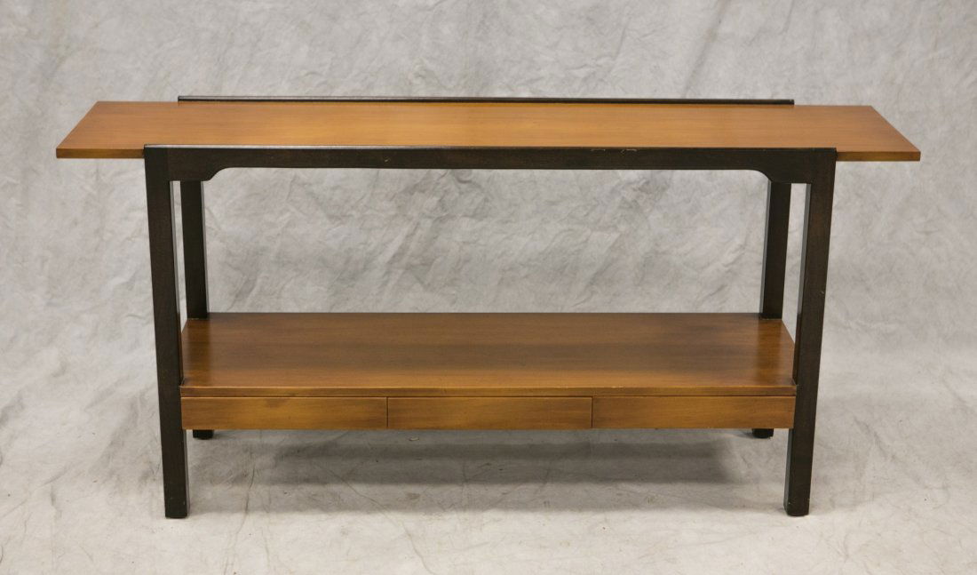 Custom chinoiserie sofa table, walnut and birch, (1 of 2)