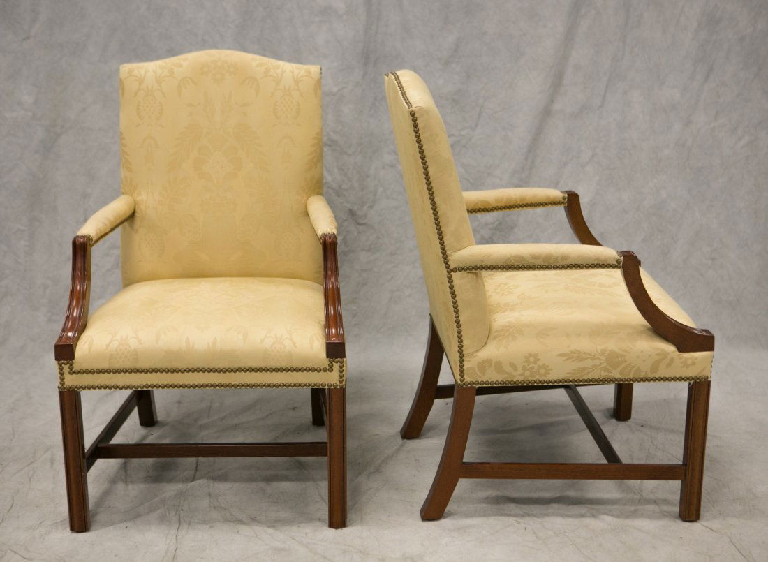 Pair Kindel Chippendale style open arm chairs, solid (1 of 3)
