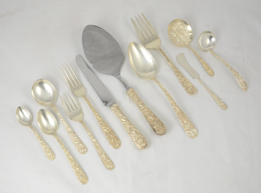 Assembled set 69 pcs S Kirk Repousse pattern sterling (1 of 4)