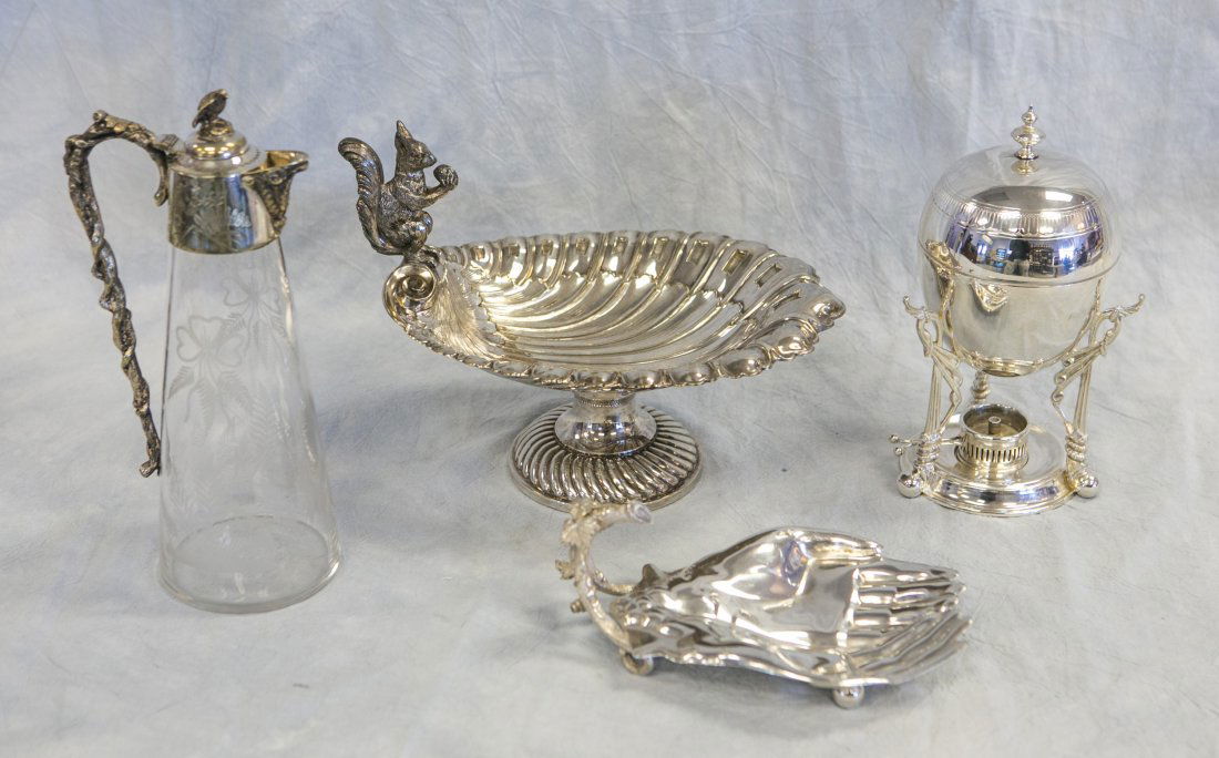 (4) pcs plated silver, shell form nut compote with (1 of 7)